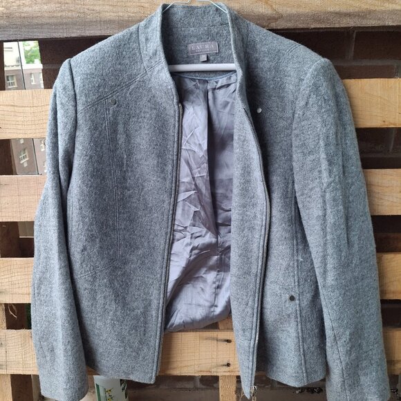 Laura Petites Grey Zip-Front Stand Collar Blazer - Women's Size 16 - Chic & Vers - Picture 2 of 3